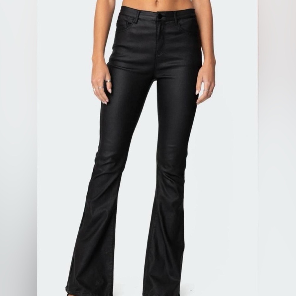 Edikted Luna Faux Leather High Rise Flare Jeans – Black, Size Medium (NWOT)